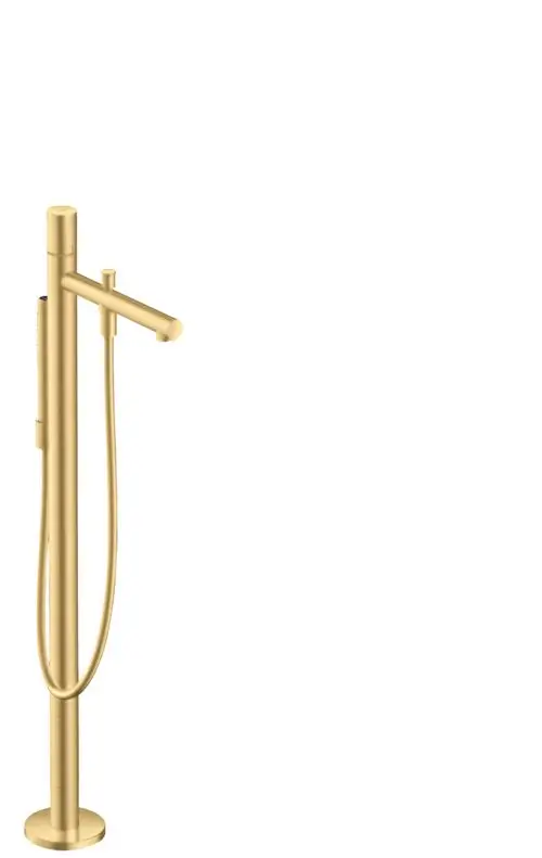 Bodenstehender Einhebel-Wannenmischer in Goldoptik von AXOR mit einem klaren, minimalistischen Design und einem flexiblen Handbrauseanschluss.